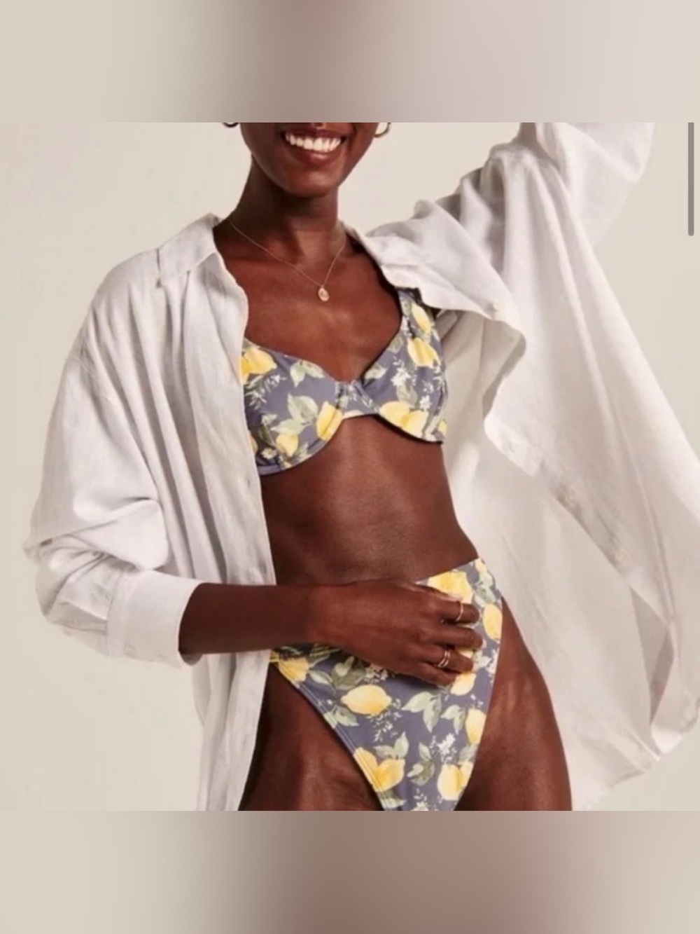 Abercrombie & Fitch High-Waist Lemon Print Bikini Bottoms size Small - Picture 6 of 11